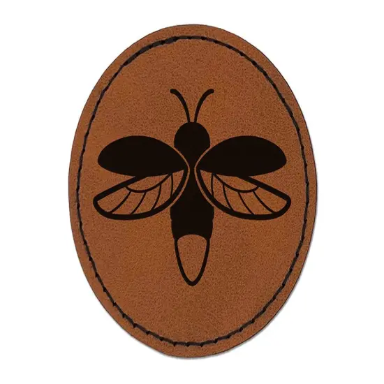 Flying Firefly Lightning Bug Round Iron-On Engraved Faux Leather Patch Applique - 2.5" Brown {1}