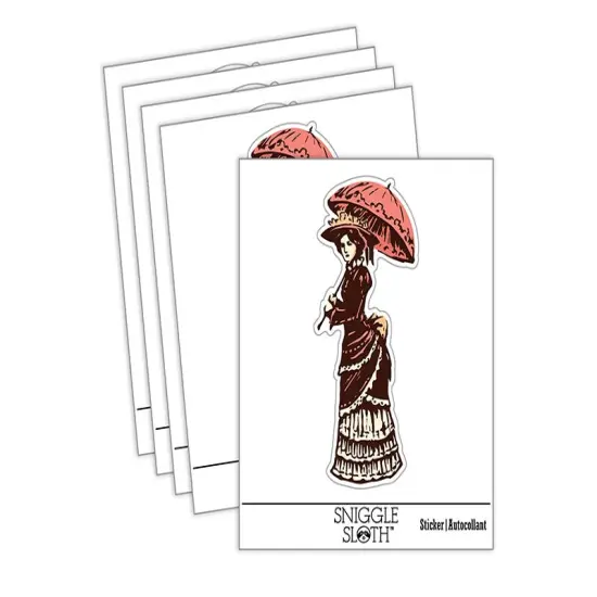Pensive Victorian Woman Standing Parasol Umbrella in Hand Vinyl Phone Tablet Laptop Water Bottle Sticker Set - 5 Pack {2}