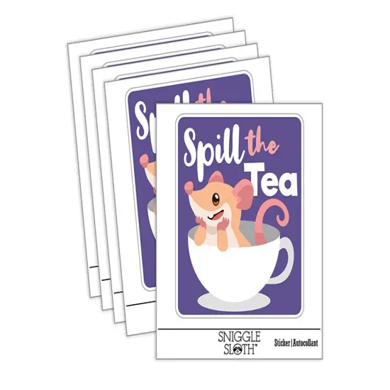 Spill the Tea Gossip Mouse Teacup Waterproof Vinyl Phone Tablet Laptop Water Bottle Sticker Set - 5 Pack {1}
