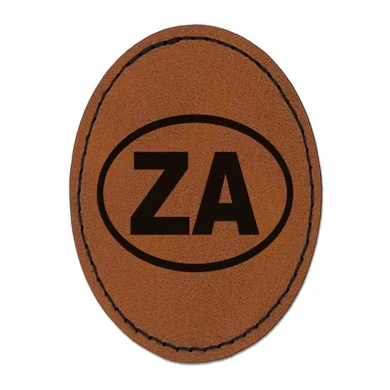 South Africa ZA Round Iron-On Engraved Faux Leather Patch Applique - 2.5" Brown {1}