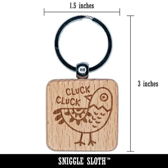 Silly Chicken Doodle Cluck Engraved Wood Square Keychain Tag Charm {2}