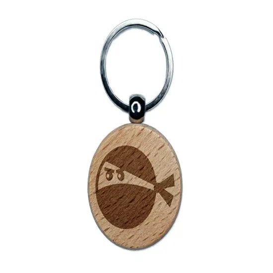 Ninja Face Funny Engraved Wood Round Keychain Tag Charm {1}