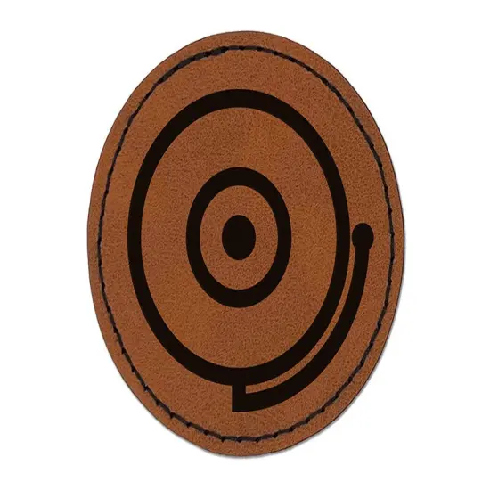 Fire Alarm Fireman Firefighter Round Iron-On Engraved Faux Leather Patch Applique - 2.5" Brown {1}