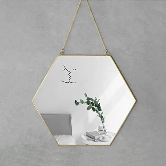 11.81"X10.24" Gold Hexagon Mirror Wall Decor Small Decorative Mirror Hanging Mirrors for Wall Home Bathroom Bedroom Living Room, Small, Gold {6}