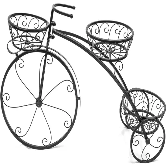 Sorbus Tricycle Plant Stand - Flower Pot Cart Holder - Ideal for Home, Garden, Patio Black {7}