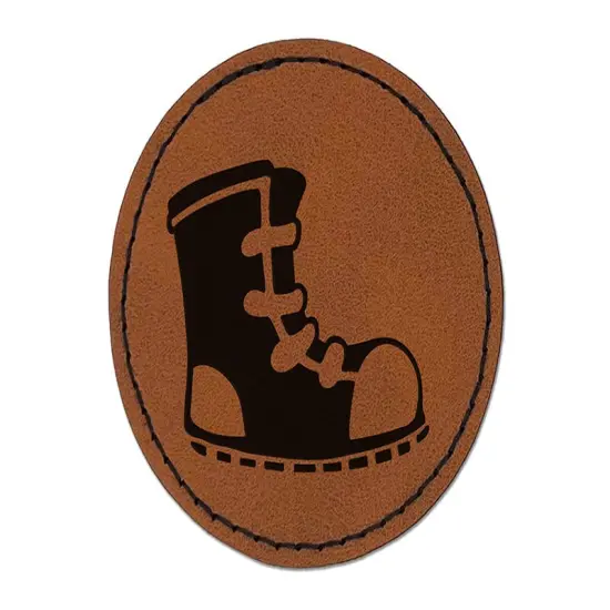 Sneaker Shoe High Top Laces Round Iron-On Engraved Faux Leather Patch Applique - 2.5" Brown {1}