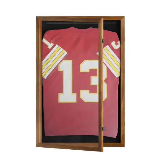 HBCY Creations Jersey Display Case - Solid Wood with UV Treated Acrylic Window - Anti-Theft Lock with 2 Keys - For All Types of Jerseys Mahogany {7}