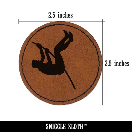 Pole Vaulter Track and Field Solid Round Iron-On Engraved Faux Leather Patch Applique - 2.5" Brown {3}