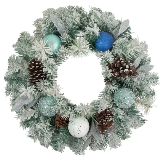 Northlight Flocked Pine with Ornaments Artificial Christmas Wreath - 24" - Unlit Blue {1}