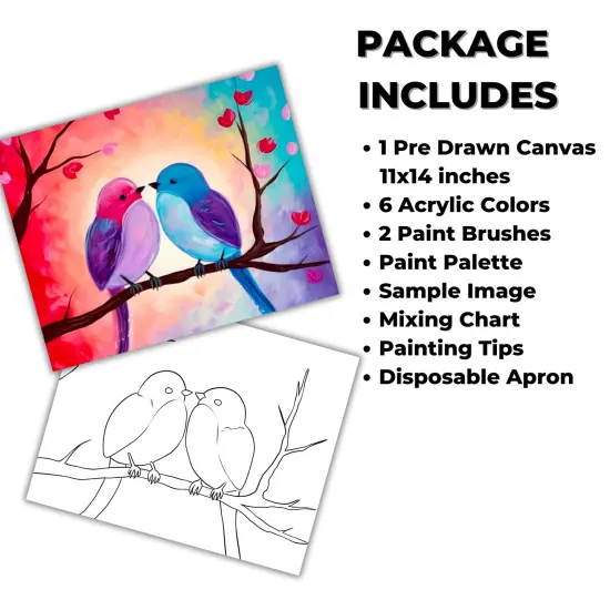"Love Birds" DIY Canvas Art Kit, Adult Beginner, Acrylic Paint Size 11x14 inch {2}