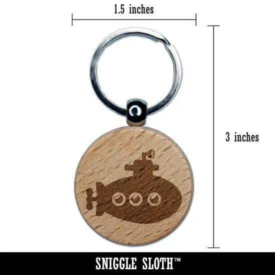 Cartoon Submarine Boat Aquatic Underwater Vehicle with Periscope and Propeller Engraved Wood Round Keychain Tag Charm {2}