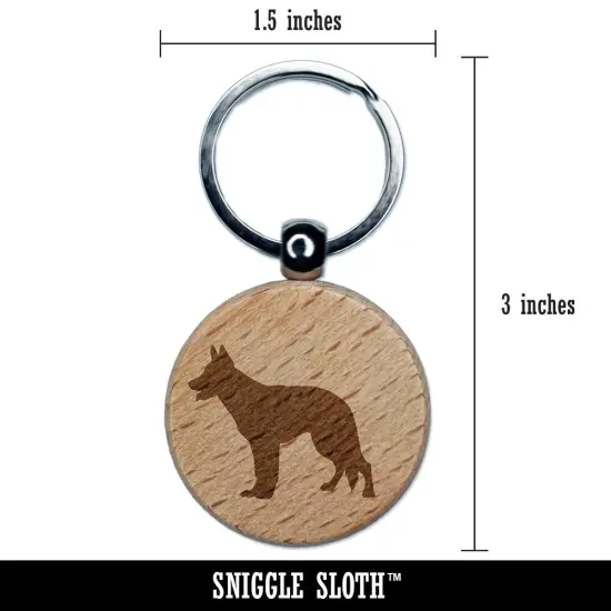 German Shepherd Dog Solid Engraved Wood Round Keychain Tag Charm {2}