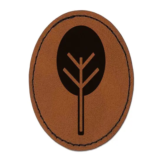Cute Tree Round Iron-On Engraved Faux Leather Patch Applique - 2.5" Brown {1}