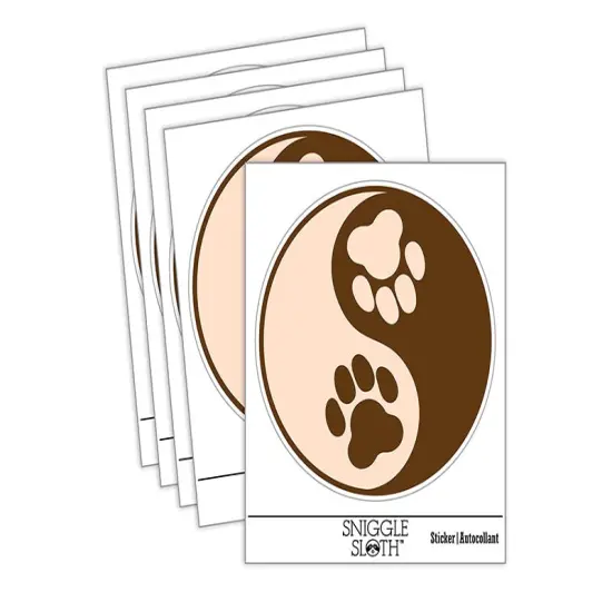 Paw Prints Yin Yang Cat Dog Waterproof Vinyl Phone Tablet Laptop Water Bottle Sticker Set - 5 Pack {2}