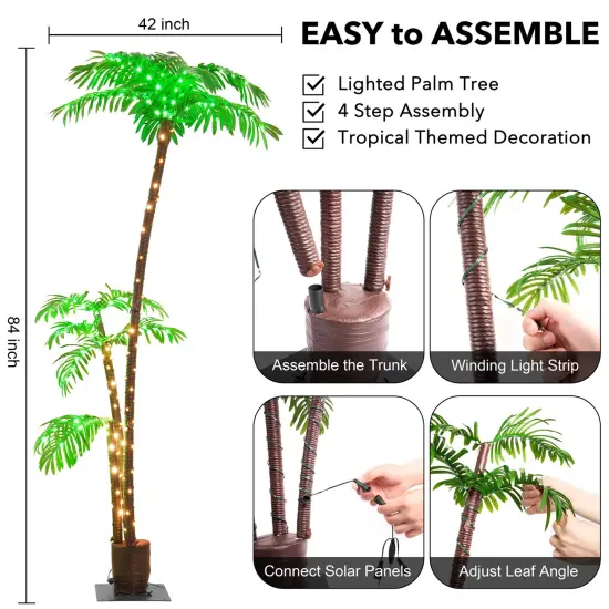 Lighted Palm Tree, 6FT Palm Trees for Outside Patio, Christmas Palm Tree Decor, Waterproof Windproof Solar Light Up Tree {8}