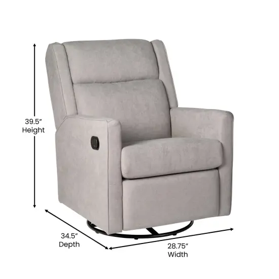 Merrick Lane Dara 3-in-1 Traditional Manual Recliner Rocker Swivel Glider Chair Light Gray {6}