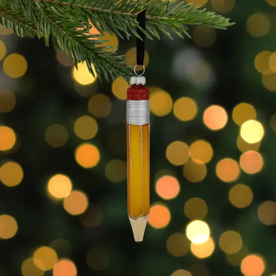Northlight 5.75" Glittered Pencil Glass Christmas Ornament Yellow {3}