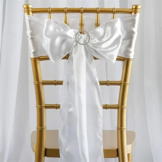 10Pcs Satin Chair Sashes for Wedding Reception Decor White {1}