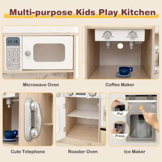Costway Kids Pretend Play Kitchen Wooden Toy Playset with LED Lighting & Coffee Maker {5}