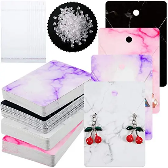800 Pieces Earring Cards for Selling 200 Marble Earring Display Cards with 200 Self Sealing Bags and 400 Earring Backs Jewelry Packaging Display Cards, 4 Color {1}