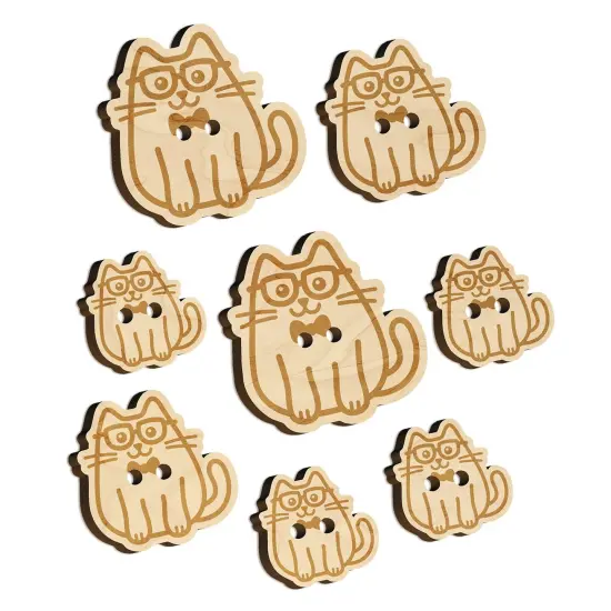 Cat Smart with Glasses and Bowtie Wood Buttons for Sewing Knitting Crochet DIY Craft {7}