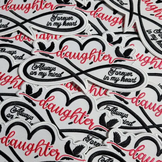 Memorial Infinity Collection: Patch Party Club, "DAUGHTER" Eternal Remembrance 1-pc, Iron-On Embroidered Patch, Sz 6", Tribute Honor {2}