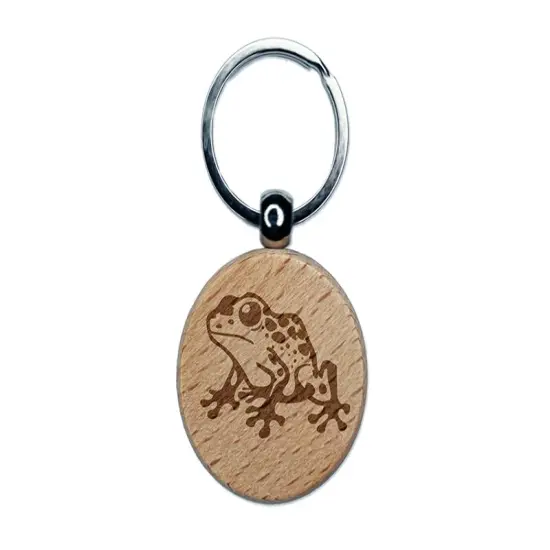 Spotted Poison Dart Frog Engraved Wood Round Keychain Tag Charm {1}