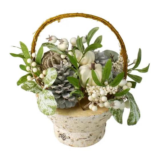 Northlight Gourds and Berries with Foliage in Fall Harvest Artificial Birch Basket - 13" Green {5}
