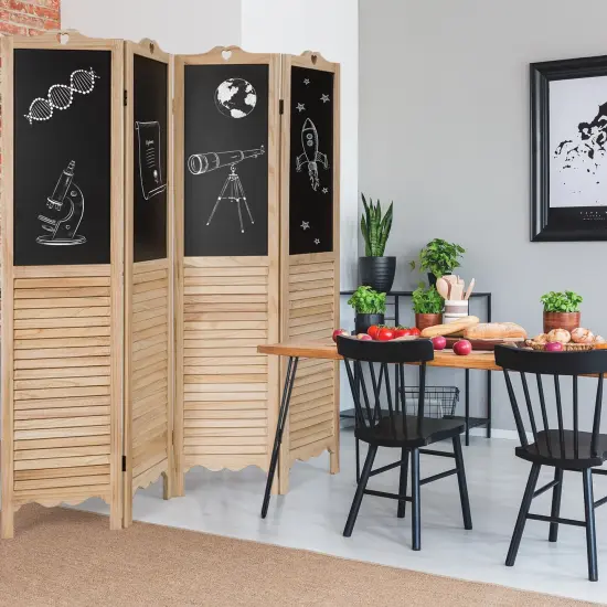 4-Panel Folding Privacy Room Divider Screen with Chalkboard {2}