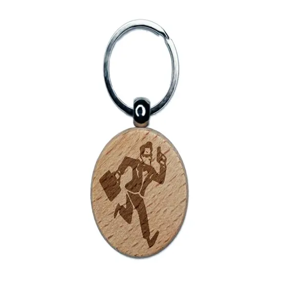 Spy Secret Agent with Briefcase Engraved Wood Round Keychain Tag Charm {1}