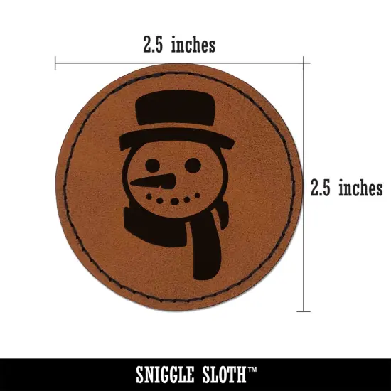 Snowman Face with Scarf Winter Round Iron-On Engraved Faux Leather Patch Applique - 2.5" Brown {2}