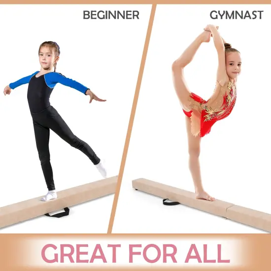 7 Feet Folding Portable Floor Balance Beam with Handles for Gymnasts Brown {5}