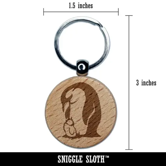 Cute Emperor Penguin Mother with Baby Chick Engraved Wood Round Keychain Tag Charm {2}