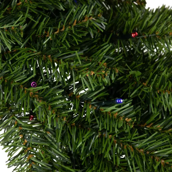 Northlight Pre-Lit Battery Operated Canadian Pine Christmas Wreath - 30" - Multi-Color LED Lights Green {5}