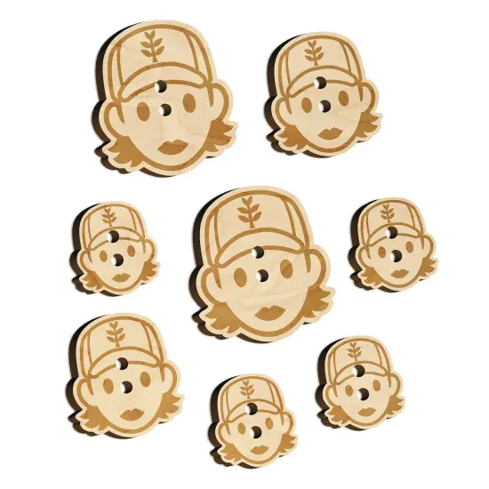 Occupation Farmer Cap Woman Icon Wood Buttons for Sewing Knitting Crochet DIY Craft {7}