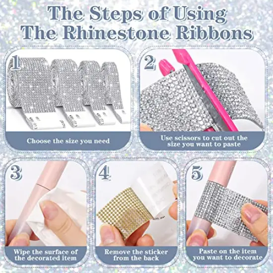 8 Rolls Rhinestone Ribbons,Cludoo 8 Yard Silver Self Adhesive Rhinestone Ribbon, Bling Crystal Diamond Ribbon Roll Wrap Glittering Rhinestones Sticker for Decoration Car DIY Arts Crafts Wedding {4}