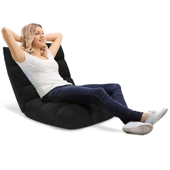14-Position Adjustable Back Cushioned Floor Chair Black {6}