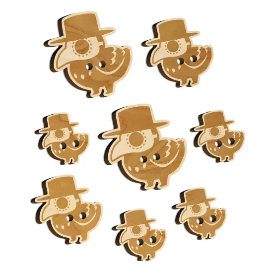 Cute Chibi Raven with Plague Doctor Mask Wood Buttons for Sewing Knitting Crochet DIY Craft {7}