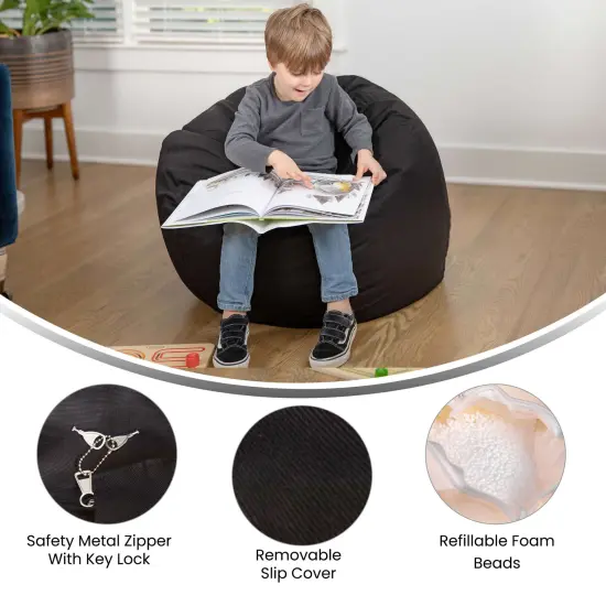 Emma and Oliver Small Bean Bag Chair for Kids and Teens Black {3}
