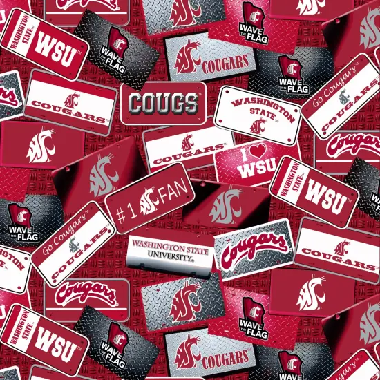 Sykel Enterprises-Washington State University Cotton Fabric-Washington State WSU Cougars License Plate Cotton Quilting Fabric {1}