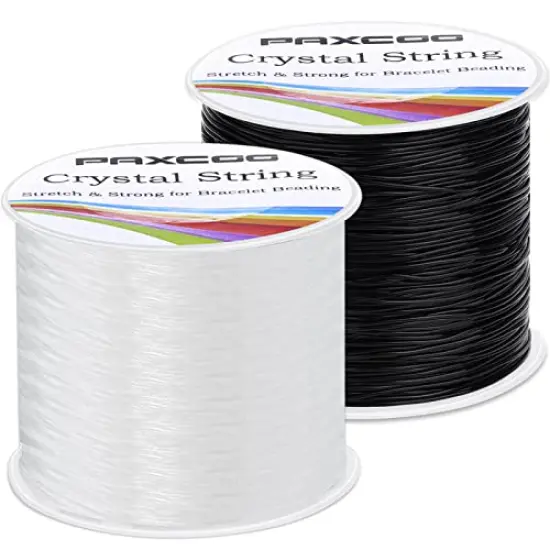 2 Rolls Elastic Stretchy Bead String Cord for Clay Beads Kandi Pony Beads Bracelets Jewelry Making (0.5MM, Crystal & Black) {2}