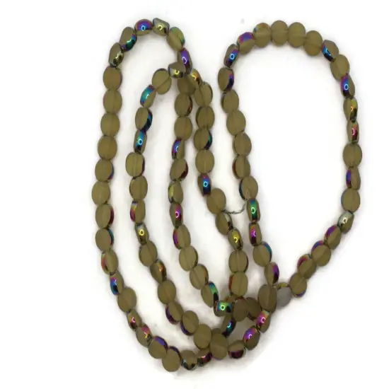 100 6mm Rainbow Rimmed Yellow Glass Faceted Coin Beads {6}