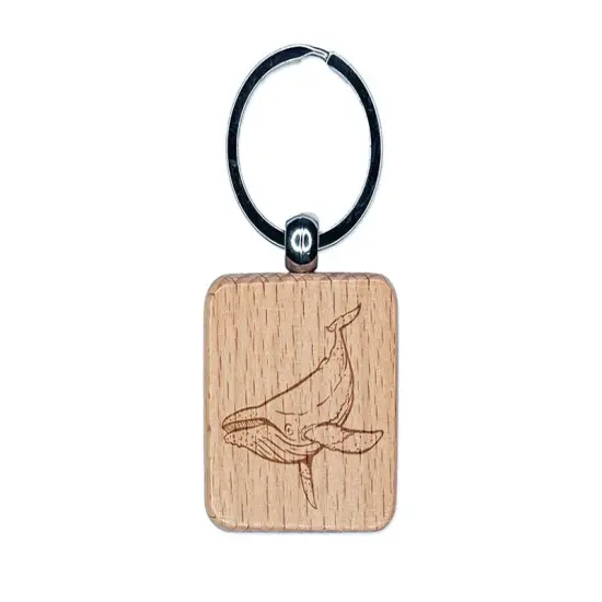 Humpback Whale Engraved Wood Square Keychain Tag Charm {1}