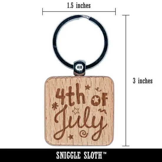 July 4th Independence Day Patriotic Cute Text Engraved Wood Square Keychain Tag Charm {2}