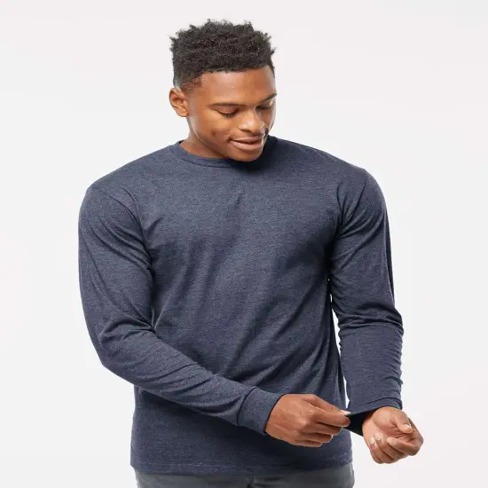 Tultex&reg; Heavyweight Jersey Long Sleeve Crewneck T-Shirt Heather denim {1}