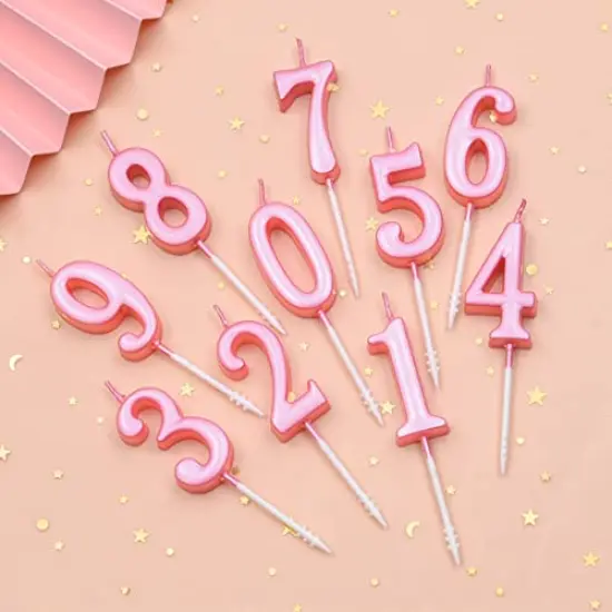 10 Pieces Pink Numeral Birthday Candles, Cake Numeral Candles Number 0-9 Glitter Cake Topper Decoration for Birthday,Wedding Anniversary,Party Celebration {1}