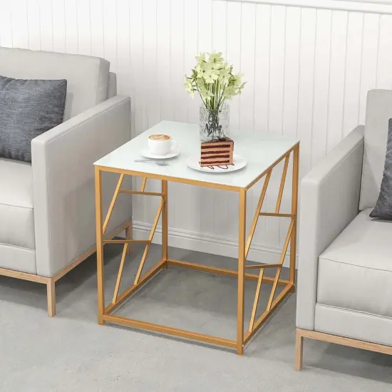 Costway 19.5'' Side Table Square Bedside Sofa Accent Coffee Table with Tempered Glass Top {2}