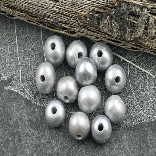 9mm Gray Peacock Large Hole Fresh Water Potatoe Pearls (8" Strand) {3}