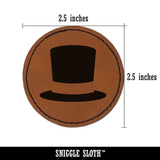 Top Hat Round Iron-On Engraved Faux Leather Patch Applique - 2.5" Brown {3}