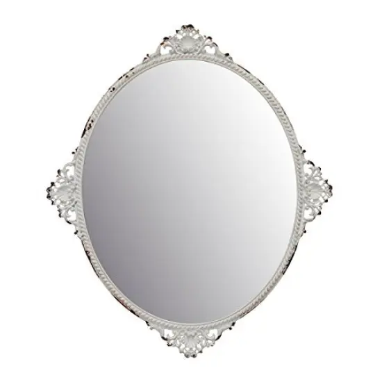11.7" x 10" Oval Antique White Metal Accent Wall Mirror with Attached Hanger, Country Rustic Decor for the Living Room, Bedroom, Bathroom, Hallway, and Entryway {3}